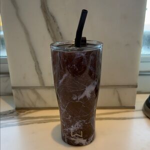 Marble Pattern Tumbler with Straw